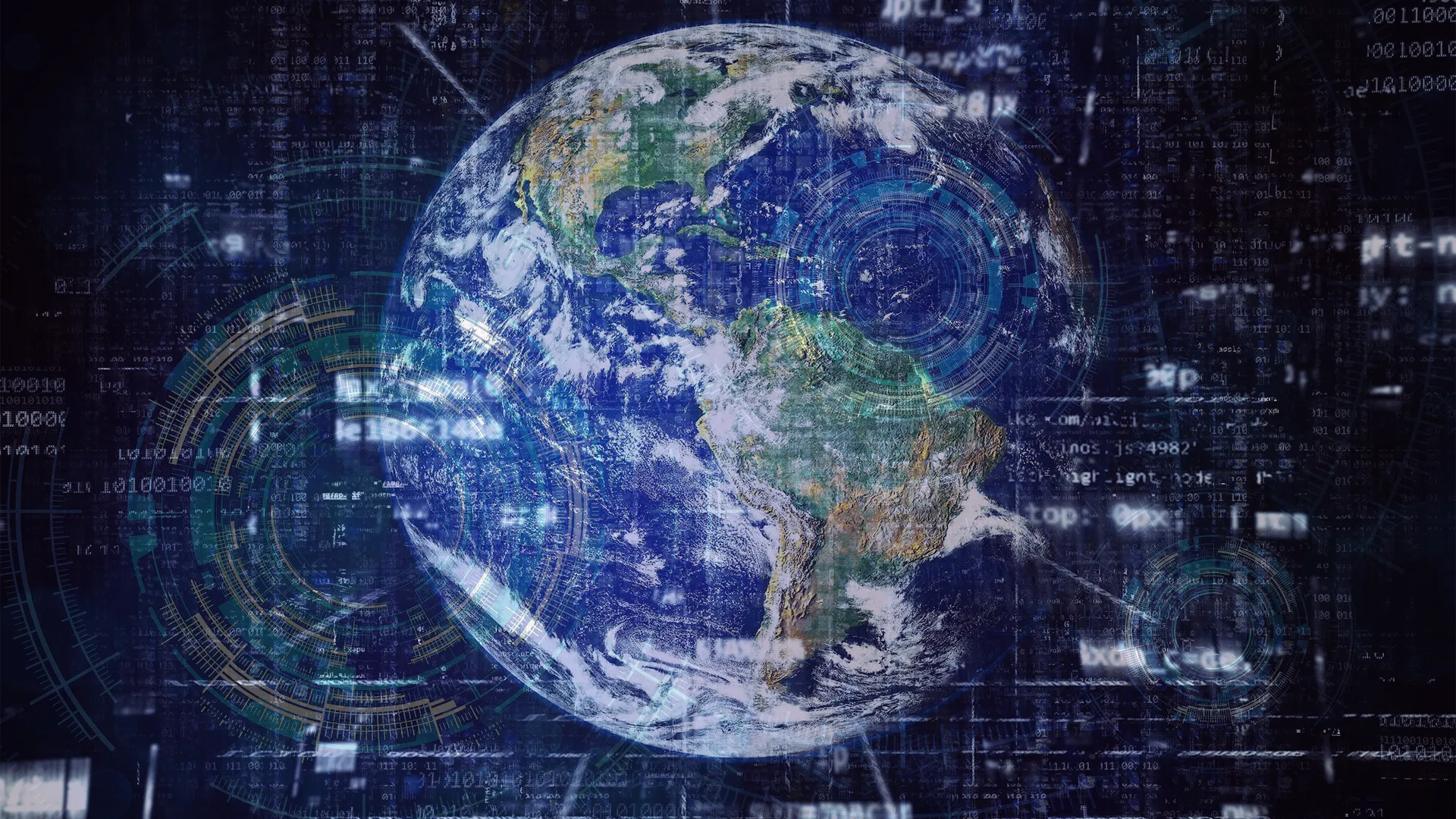 A digital globe layered with data visualizations.